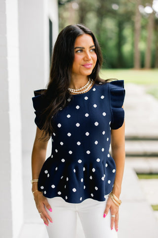 Sweetly Spotted Navy Sweater Tank - Instyle Boutique