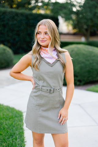 Olivia Belted Mini Dress- Olive