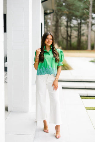 Brielle Green Embroidered Top - Instyle Boutique