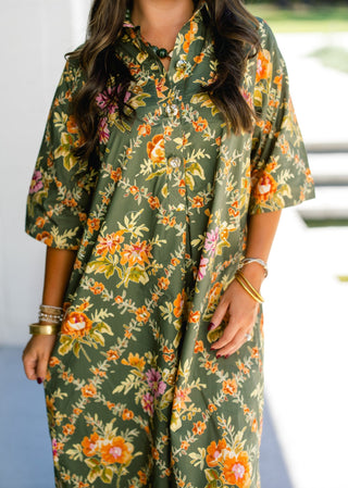 Garden Society Olive Floral Midi Dress - Instyle Boutique