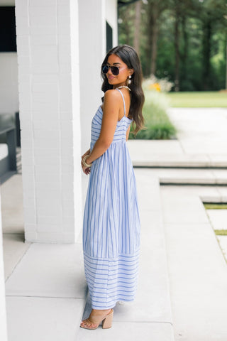 Saylor Striped Blue Maxi Dress - Instyle Boutique