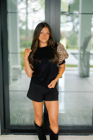Pretty Puff Leopard Sleeve Top - Instyle Boutique