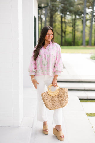Poppy Palms Pink Top - Instyle Boutique