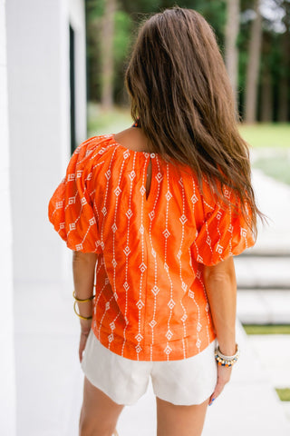 Tangerine Dream Embroidered Puff Sleeve Top - Instyle Boutique