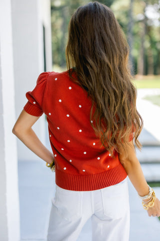 Terracotta Dot Short Sleeve Sweater - Instyle Boutique