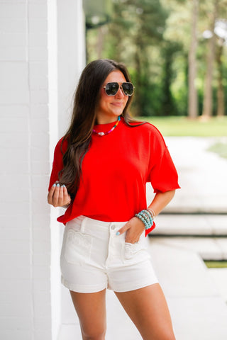 Relaxed Ribbed Knit Red Sweater - Instyle Boutique