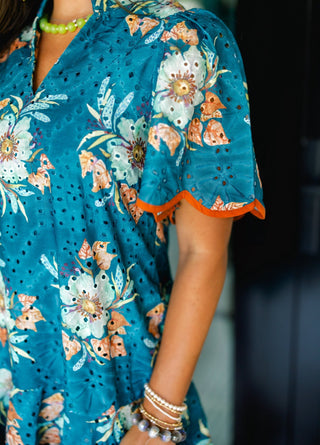 Tiffany Teal Green Floral Dress - Instyle Boutique