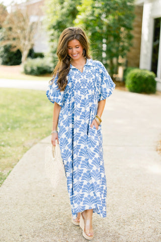 Coastal Smocked Midi Dress – Romantic Puff Sleeve Floral - Instyle Boutique