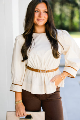Easy Going Ecru Belted Top