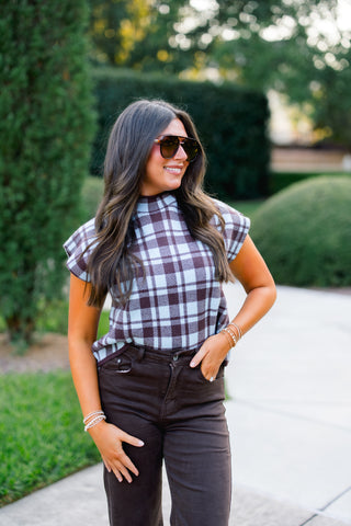 Blue Me Away Plaid Sweater Top