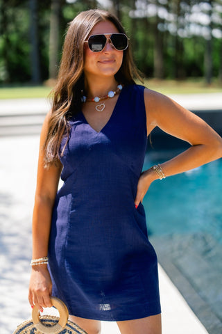 Navy V - Neck Sleeveless Sheath Dress - Instyle Boutique