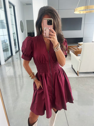 Better Off Burgundy Zipper Dress