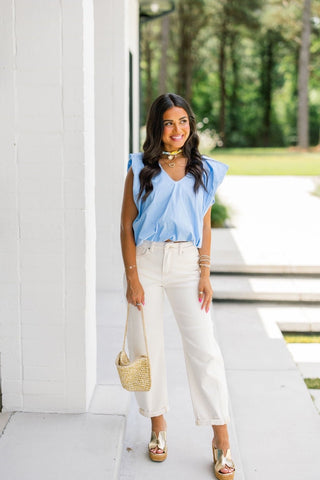 Cloud Nine Barrel High Rise Cuffed Denim - Cream - Instyle Boutique