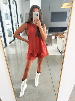 Elevated Style Rust Shorts Set