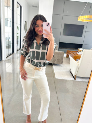 Get Out Of Town Green and Taupe Top