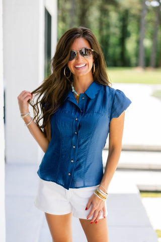 Indigo Hour Fitted Button Down Top - Instyle Boutique