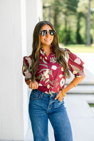 Guard Your Heart Floral Top- Burgundy