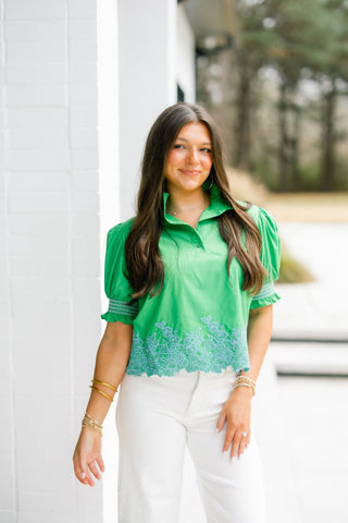 Brielle Green Embroidered Top - Instyle Boutique