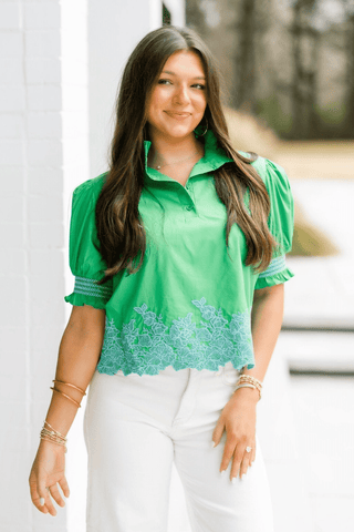 Brielle Green Embroidered Top - Instyle Boutique