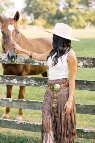 Sophie Suede Fringe Midi Skirt