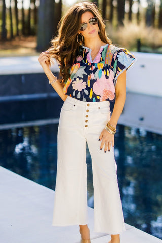 Art In Bloom Navy Statement Top - Instyle Boutique