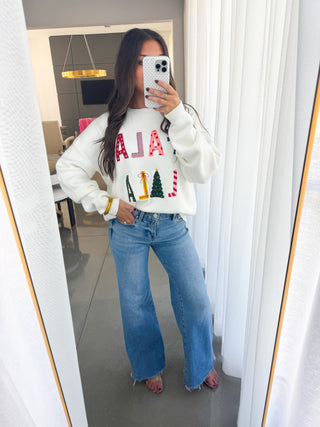 Fa La La La Embroidered Sweater