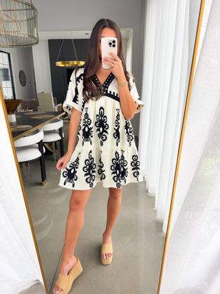 Beach Please Printed Dress - Cream - Instyle Boutique