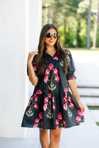 Cherry Blossom Black Floral Dress