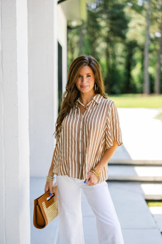 Millie Mocha Stripe Button Down Top - Instyle Boutique