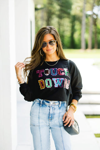 Touchdown Sequin Sweatshirt- Black
