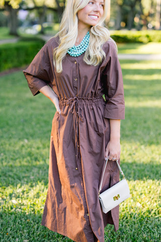 Just So Happens Brown Tie Dress