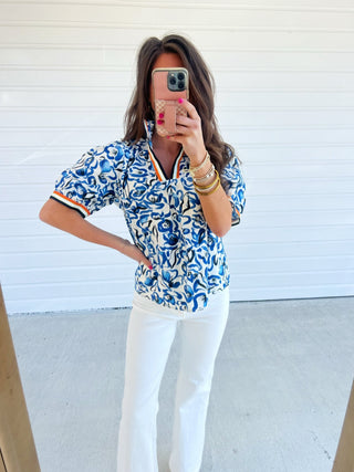 Because Of You Blue Floral Top - Instyle Boutique