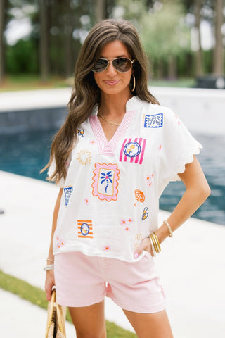 Wish You Were Here Embroidered Top - Instyle Boutique
