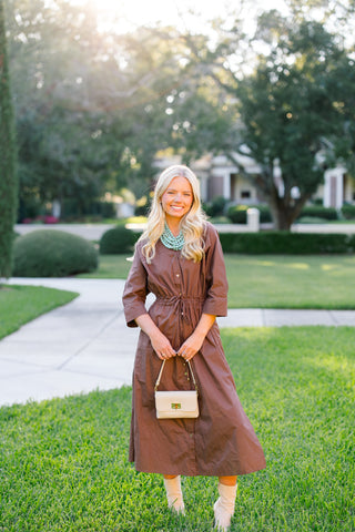 Just So Happens Brown Tie Dress