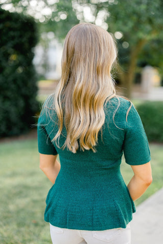 Into The Green Peplum Sweater - Instyle Boutique