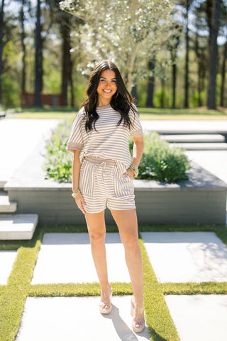 Neutral Striped Knit Top and Shorts Set - Instyle Boutique
