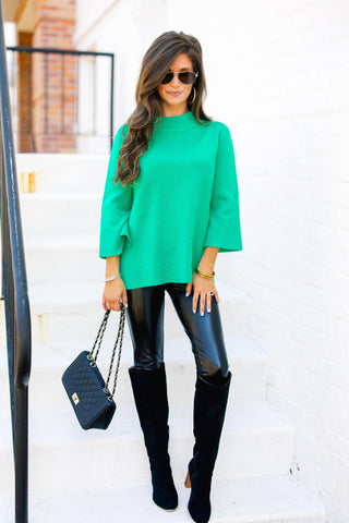 Feeling Chic Mock Neck Pullover- Kelly Green