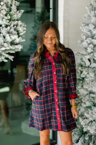 Dark Nights Navy Plaid Dress