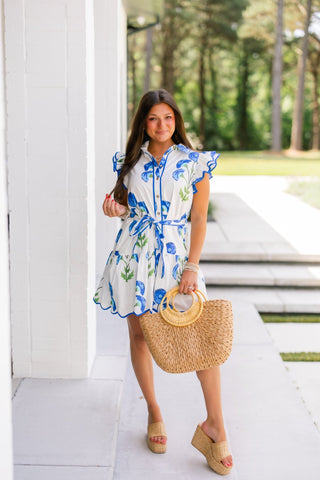 Blue Botanical Dress - Instyle Boutique