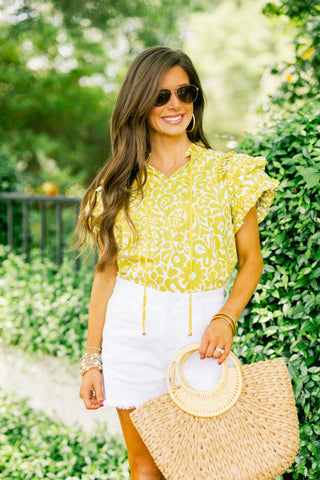 Count Your Blessings Chartreuse Floral Top