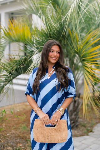 Baby Blue and Navy Striped Dress - Instyle Boutique