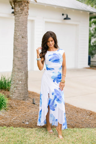 Rebecca Blue Floral Off Shoulder Dress - Instyle Boutique