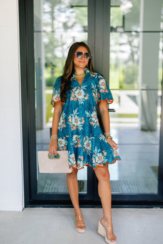 Tiffany Teal Green Floral Dress - Instyle Boutique