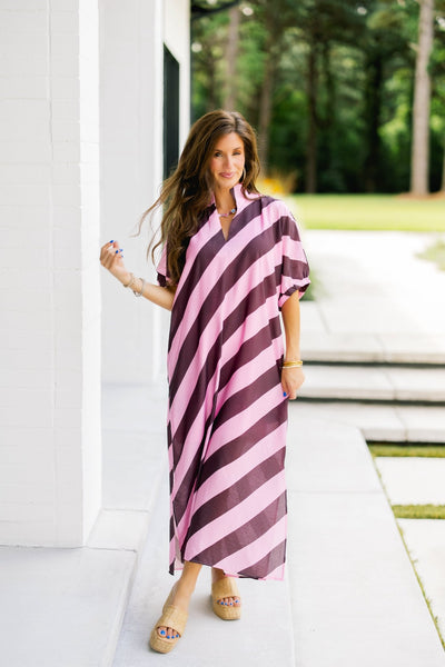 Pink and Brown Striped Dress