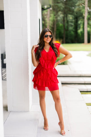 Unapologetically Red Ruffle Mini Dress - Instyle Boutique