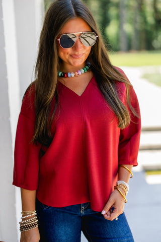 Happy Hour V-Neck Dolman Top-Burgundy - Instyle Boutique