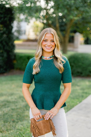 Into The Green Peplum Sweater - Instyle Boutique