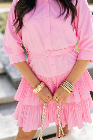 Pink Wink Pleated Cotton Shirtdress - Instyle Boutique