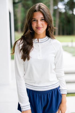 Fresh White Striped Border Top