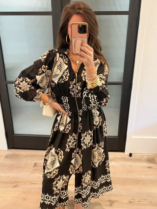 Midnight Mosaic Black Zipper Dress - Instyle Boutique